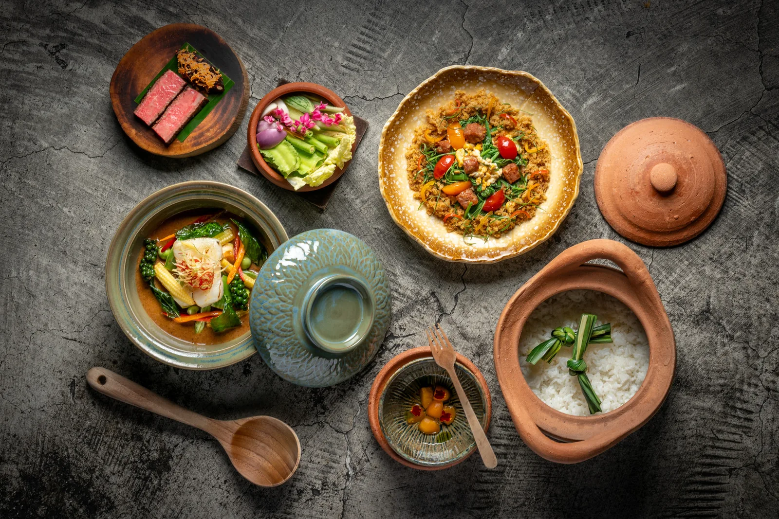 80/20 - thai dishes overhead spread