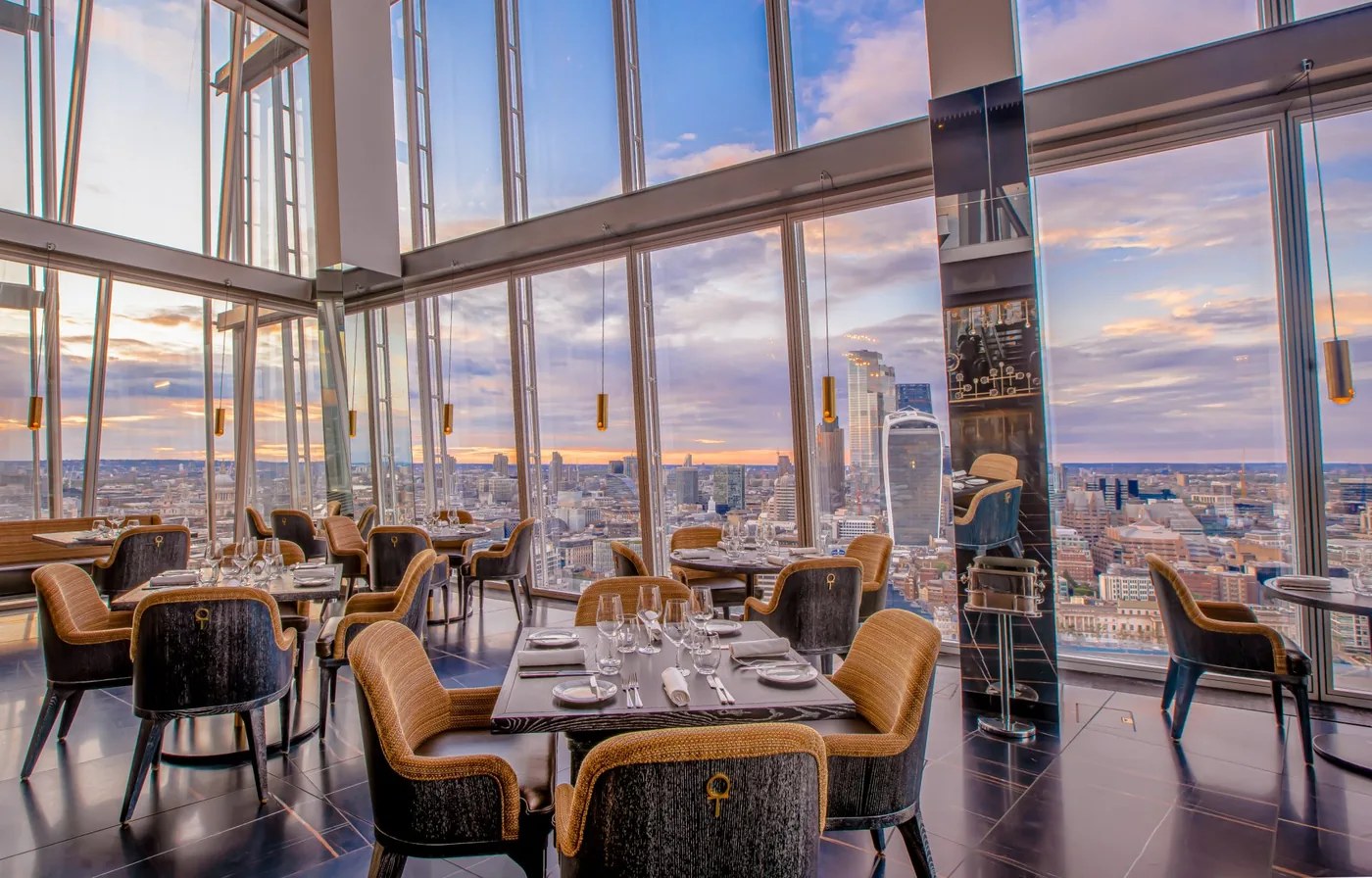 Aqua Shard - dining room sunset tall windows