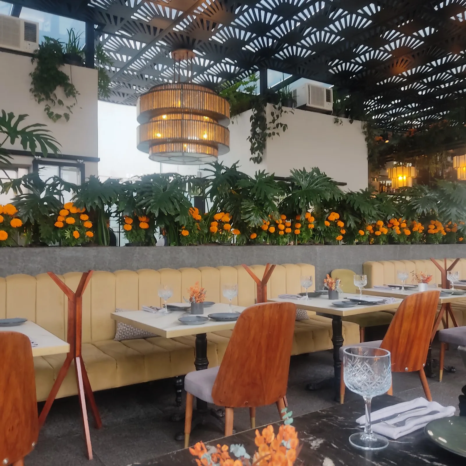Arango - terrace marigolds orange chairs