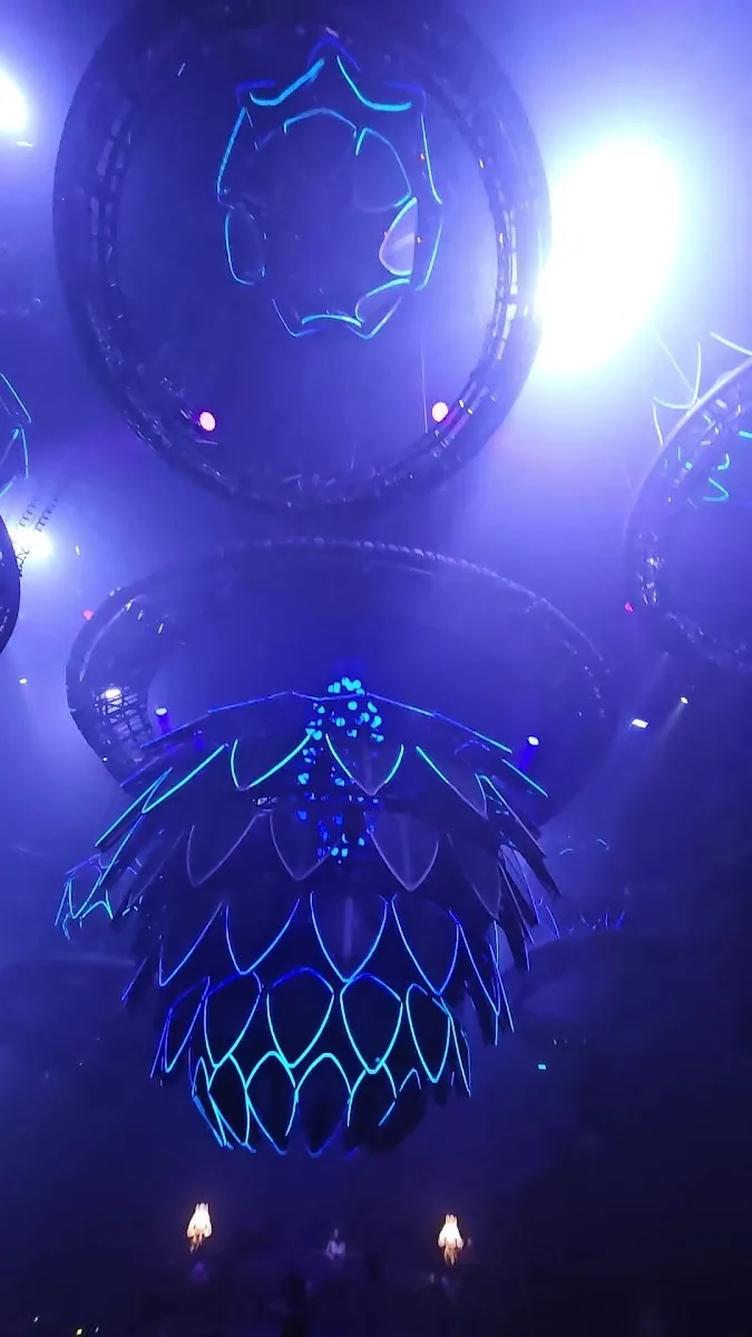 Atlas Superclub - fix blue purple kinetic pinecone lotus ceiling sculpture signature kinetic art candles no crowd
