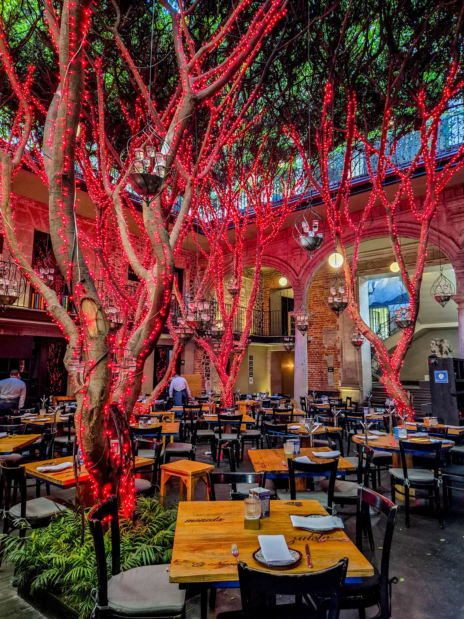 Azul Historico - courtyard red lit trees