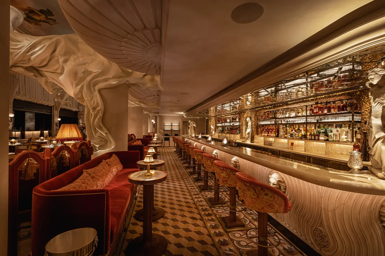 Bacchanalia Mayfair - marble bar hirst drapery