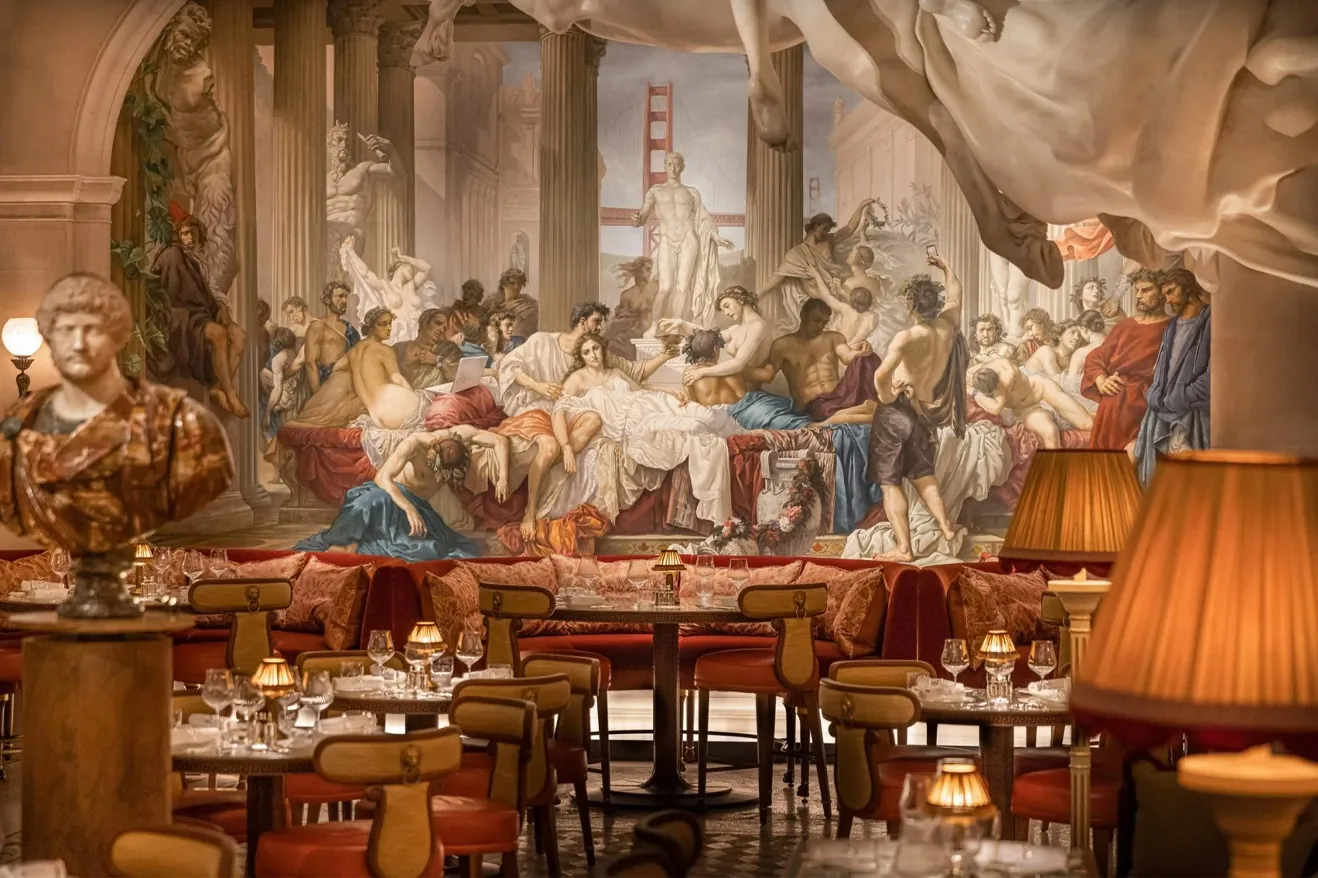 Bacchanalia Mayfair - romans decadence mural banquettes