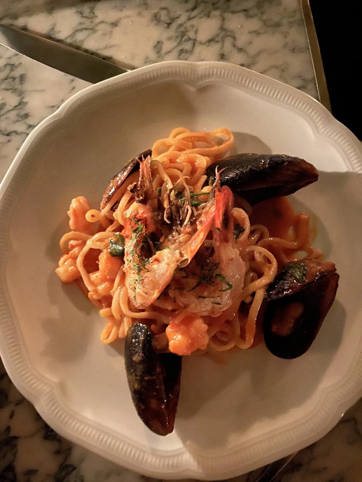 Bella Aurora - seafood pasta with mussels and prawns
