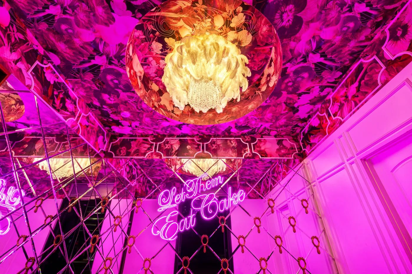 Cake Nightclub - feather chandelier ceiling detail