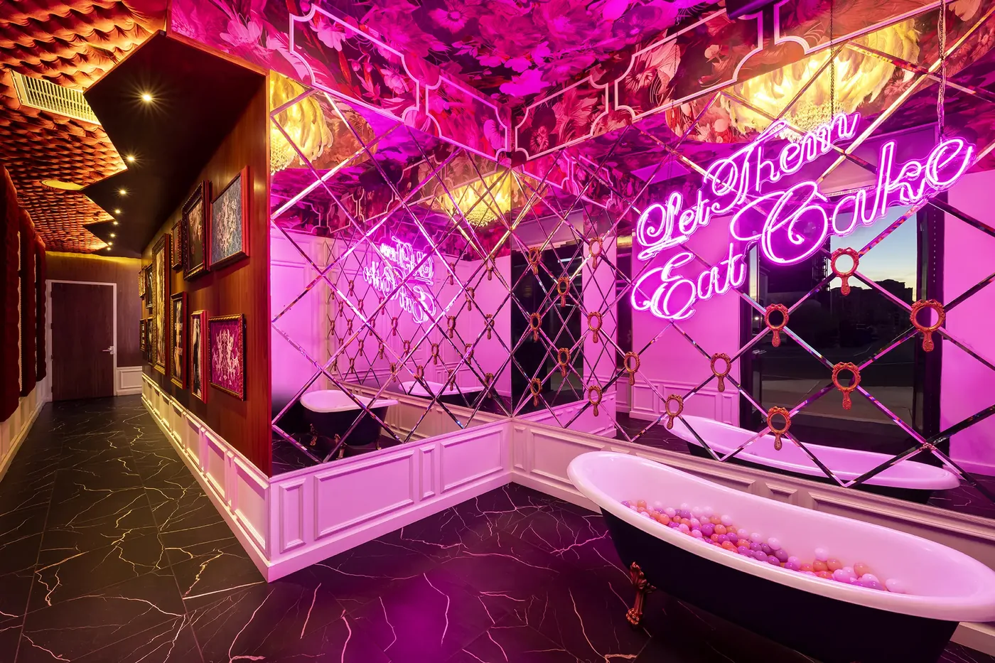Cake Nightclub - mirrored entry neon corridor