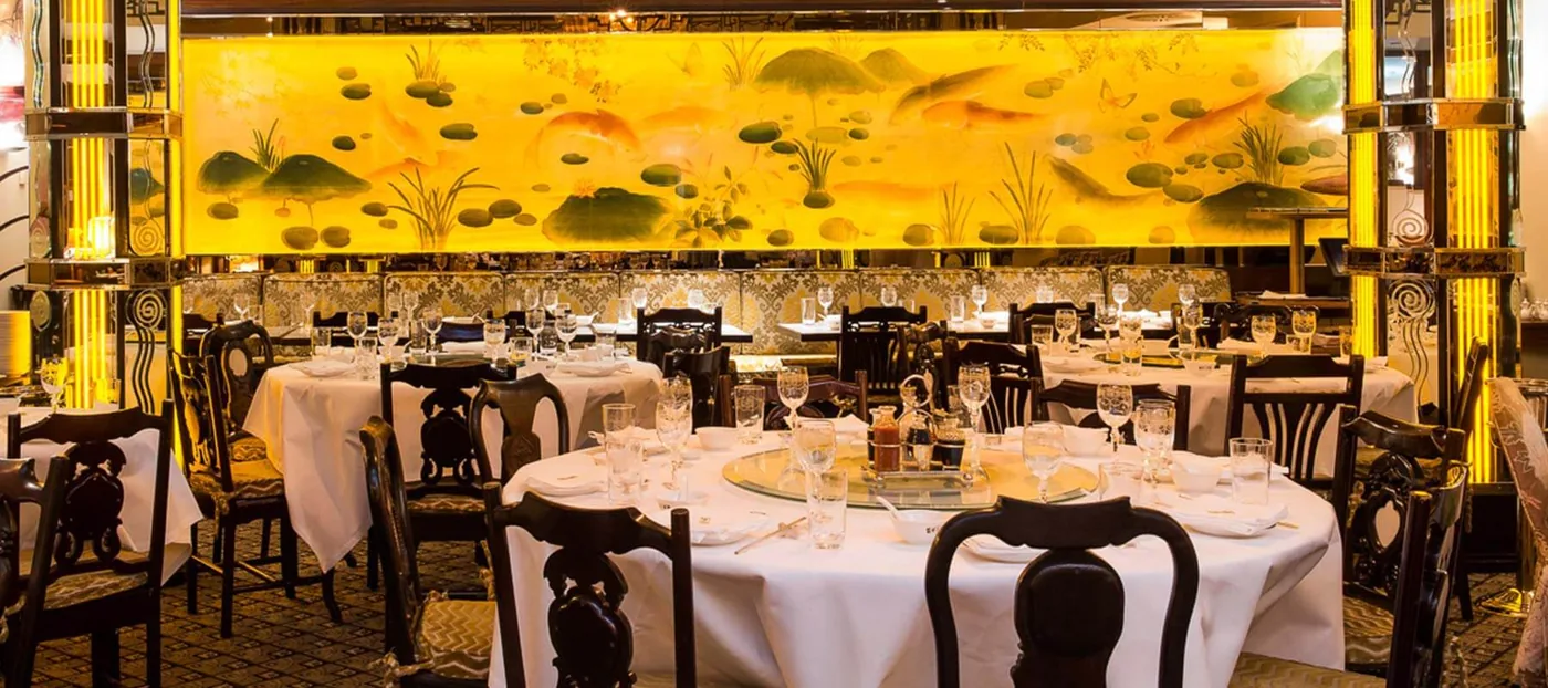 China Tang at the Dorchester - main dining room golden koi mural