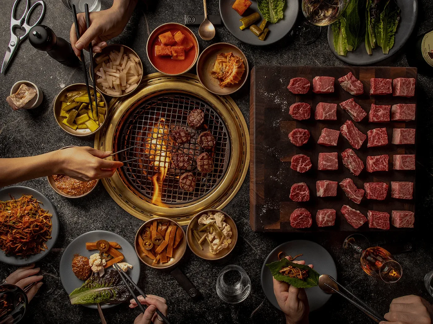 COTE Korean Steakhouse - butchers feast spread