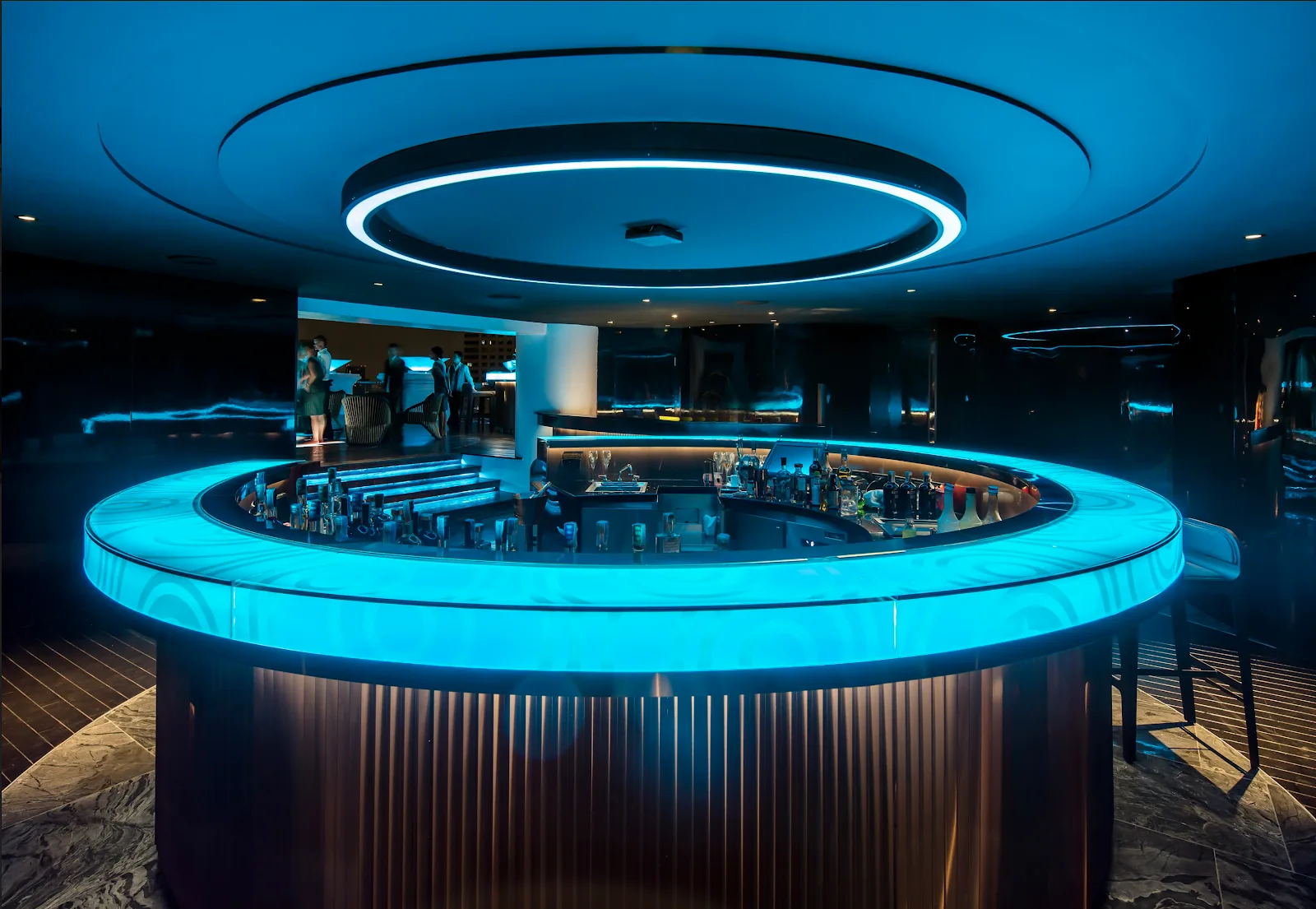 Distil Bar - fix iconic blue lit circular bar night
