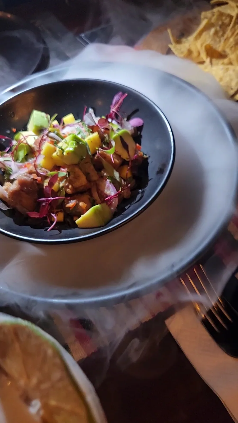 Dos Santos Cantina - ceviche with dry ice