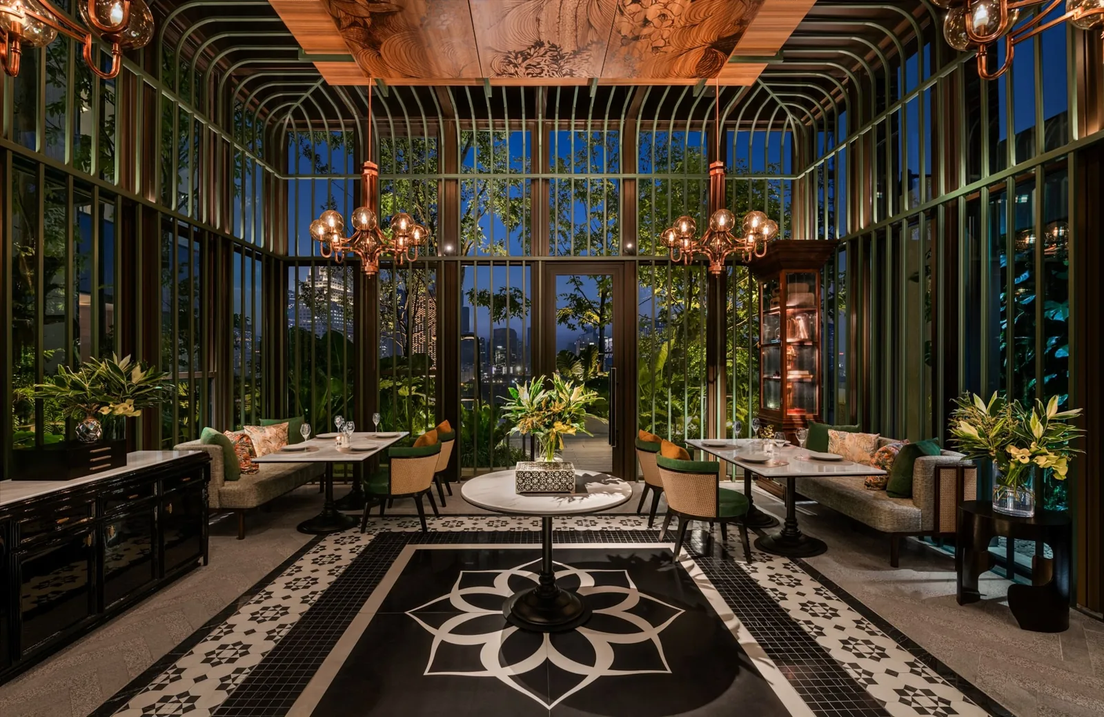 Duet by David Toutain - interior conservatory mosaic floor