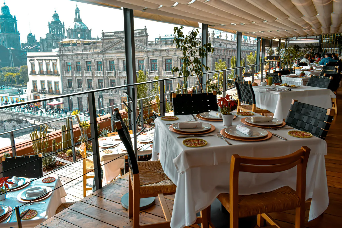 El Mayor - terrace dining room with the cathedral d