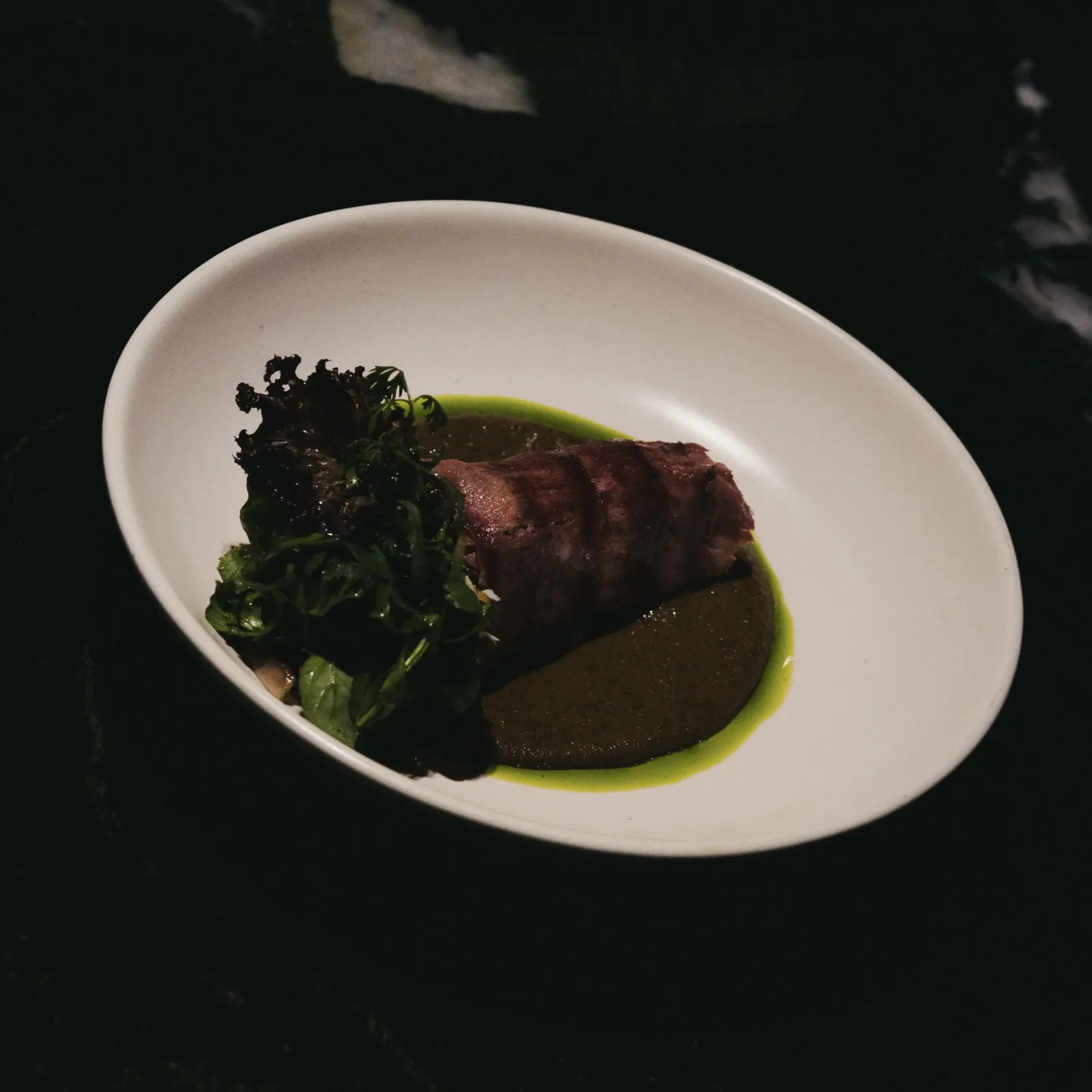 Gaba - beef tongue with charred greens and gree