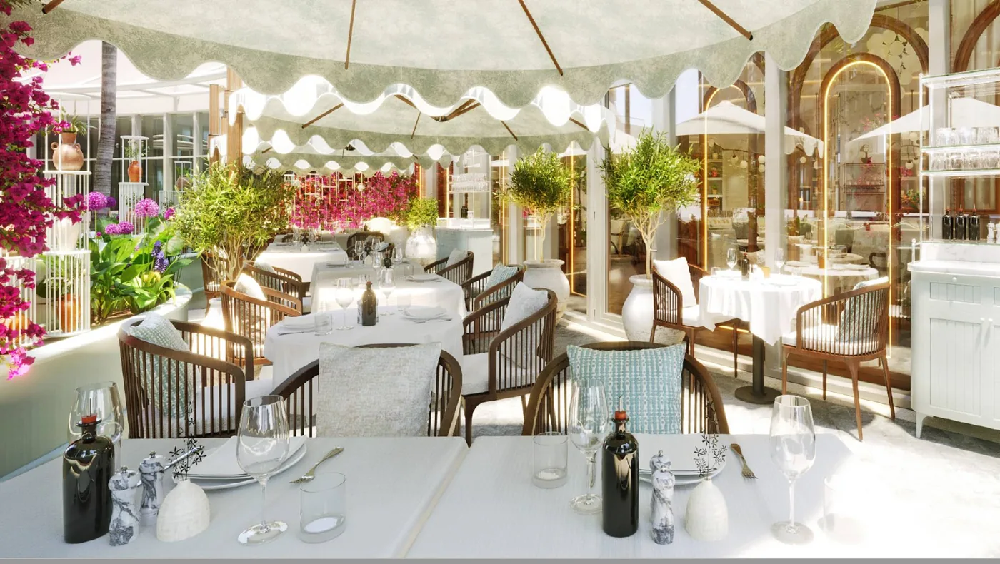 Gaia Miami - draped pergola dining