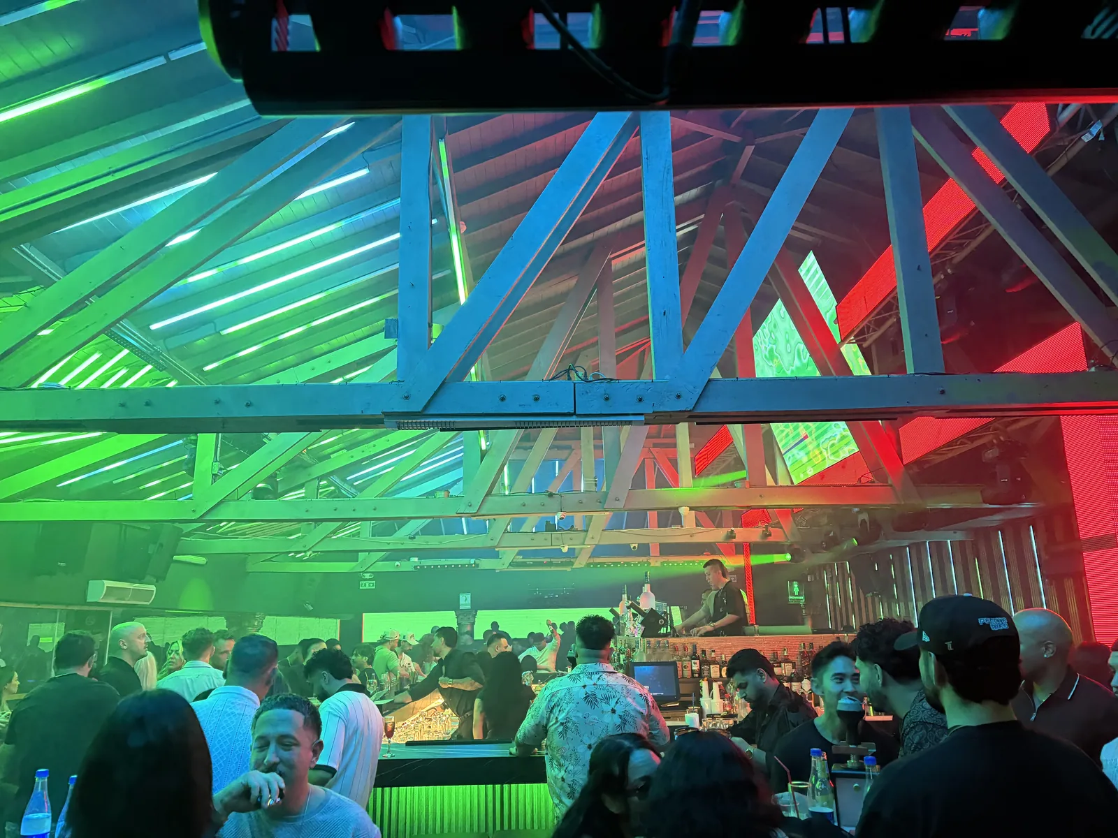 Gusto - blue red truss ceiling