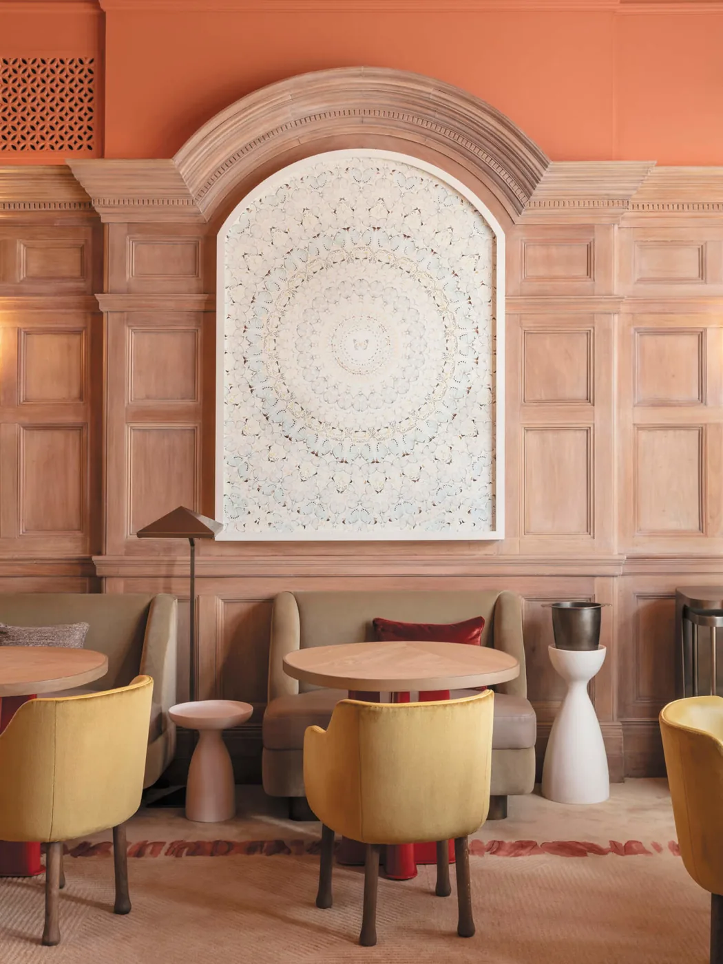 Helene Darroze at The Connaught - dining room damien hirst artwork