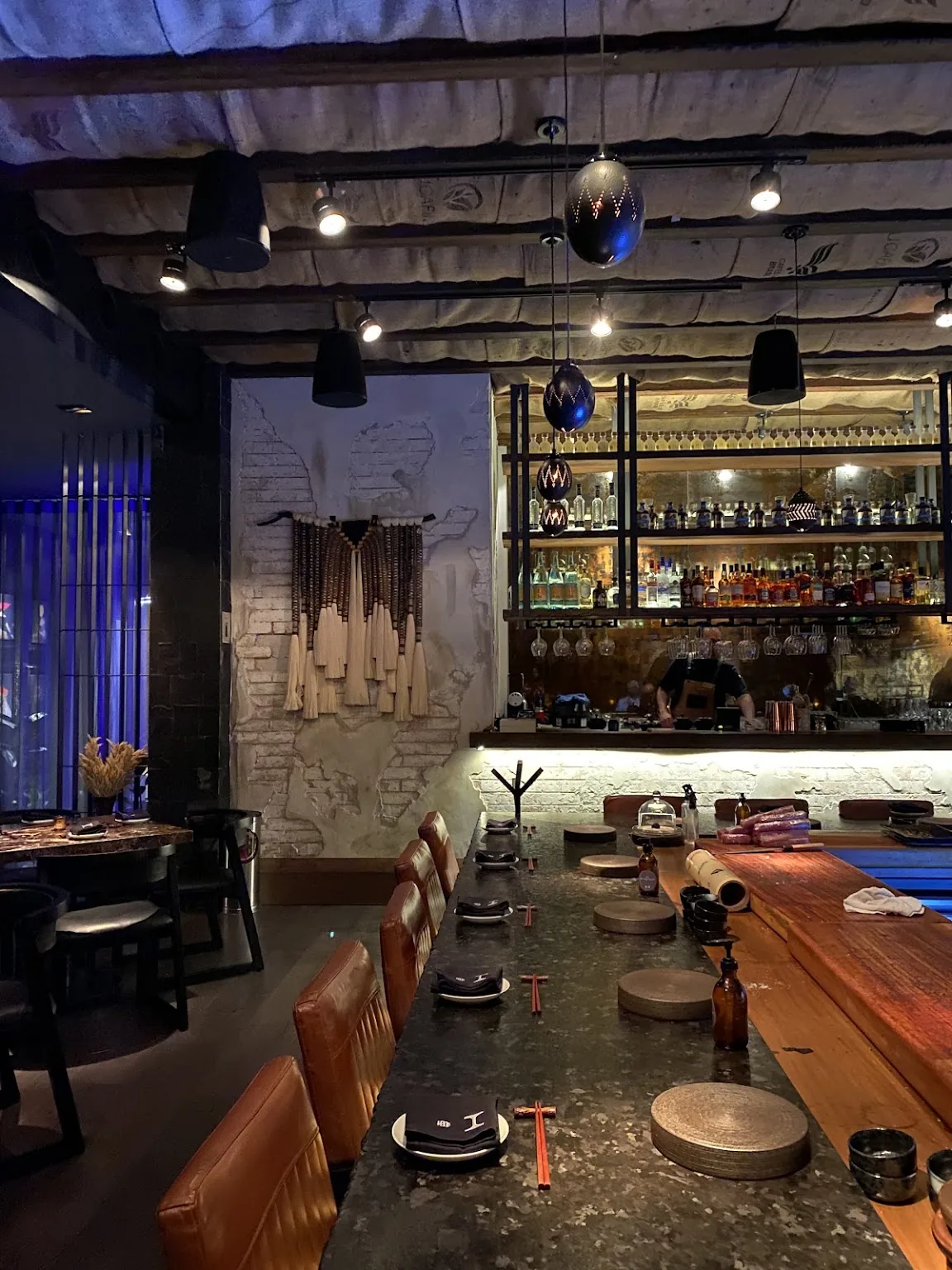 Hotaru Arcos - sushi bar counter looking down the room