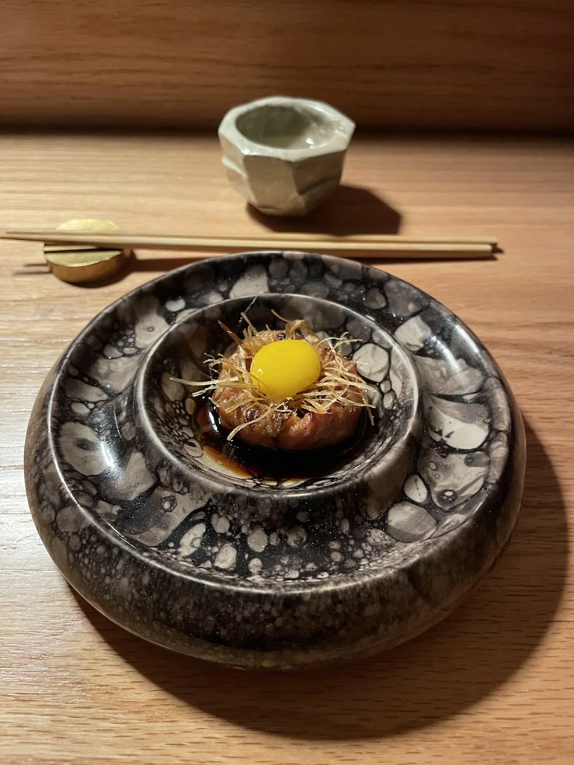 Kill Bill - cured egg yolk served in a stone bowl