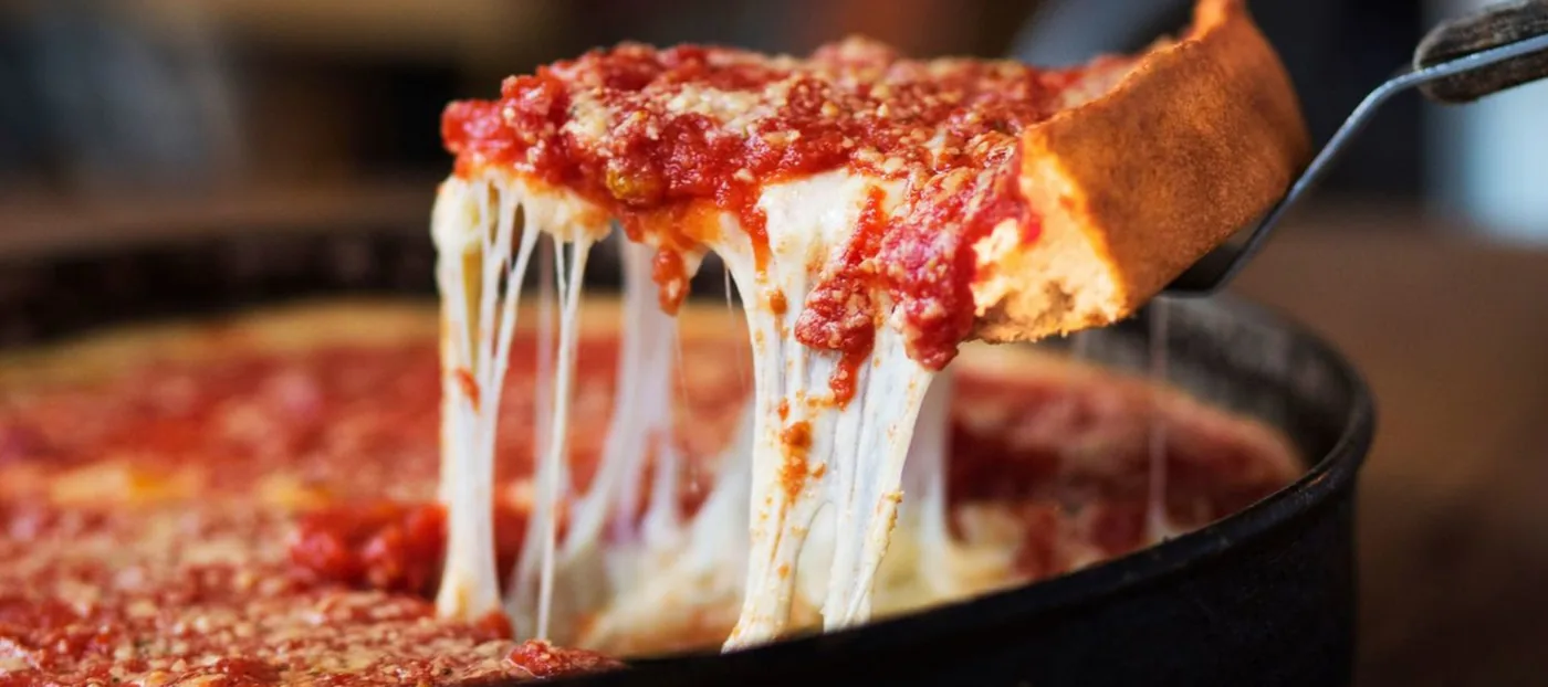 Lou Malnati's Pizzeria - deep dish cheese pull