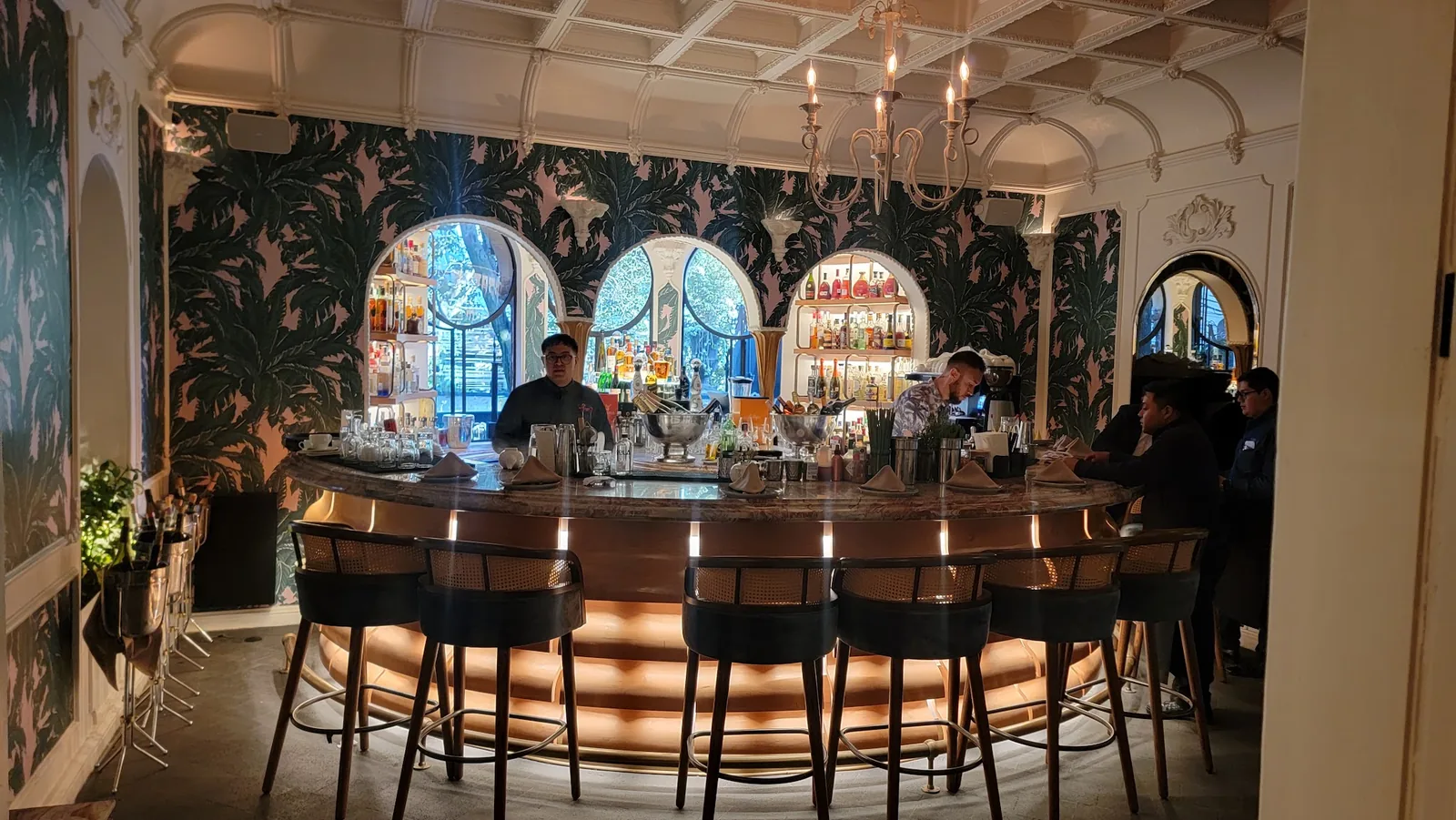 Manaw - bar with arched stained glass windows