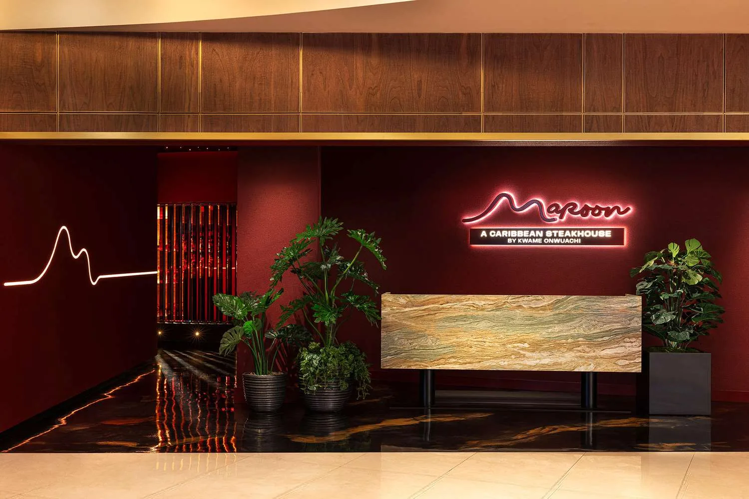 Maroon by Kwame Onwuachi at SAHARA Las Vegas - warm interior tones