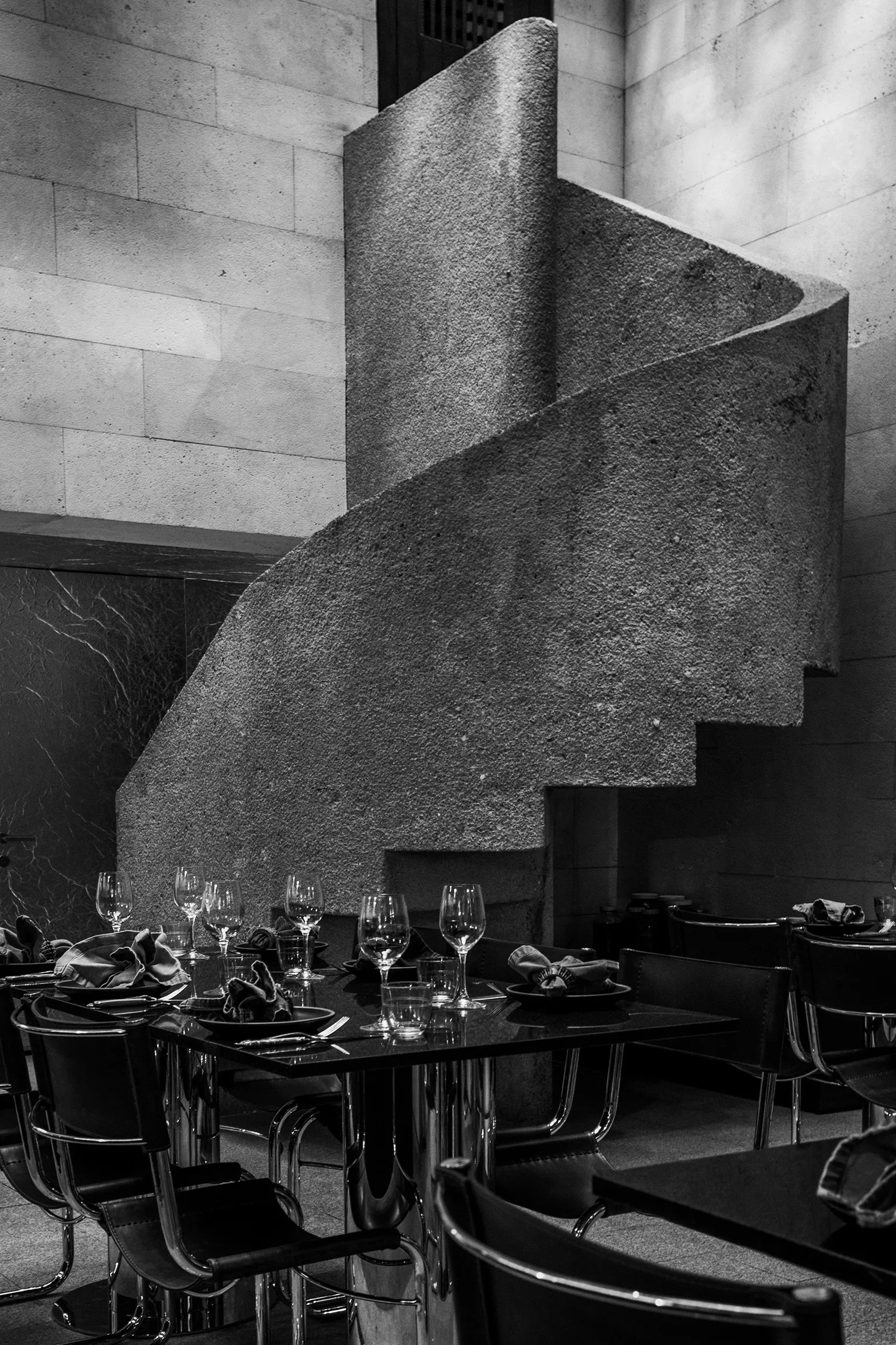 Masala y Maiz - dining room spiral staircase