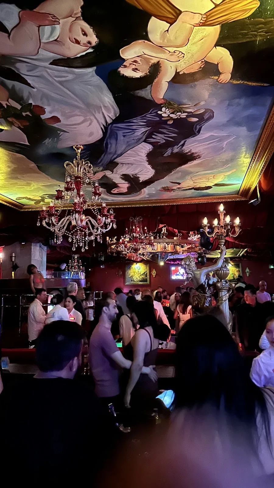 Mixx Discotheque - add signature pegasus cherub fresco ceiling with crystal chandeliers