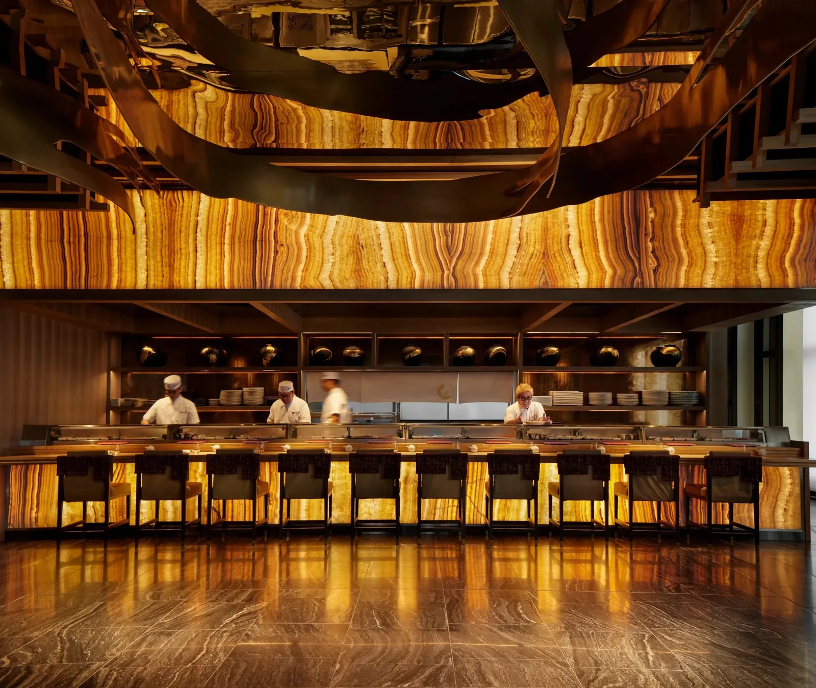 Nobu Bangkok - onyx lit open kitchen counter