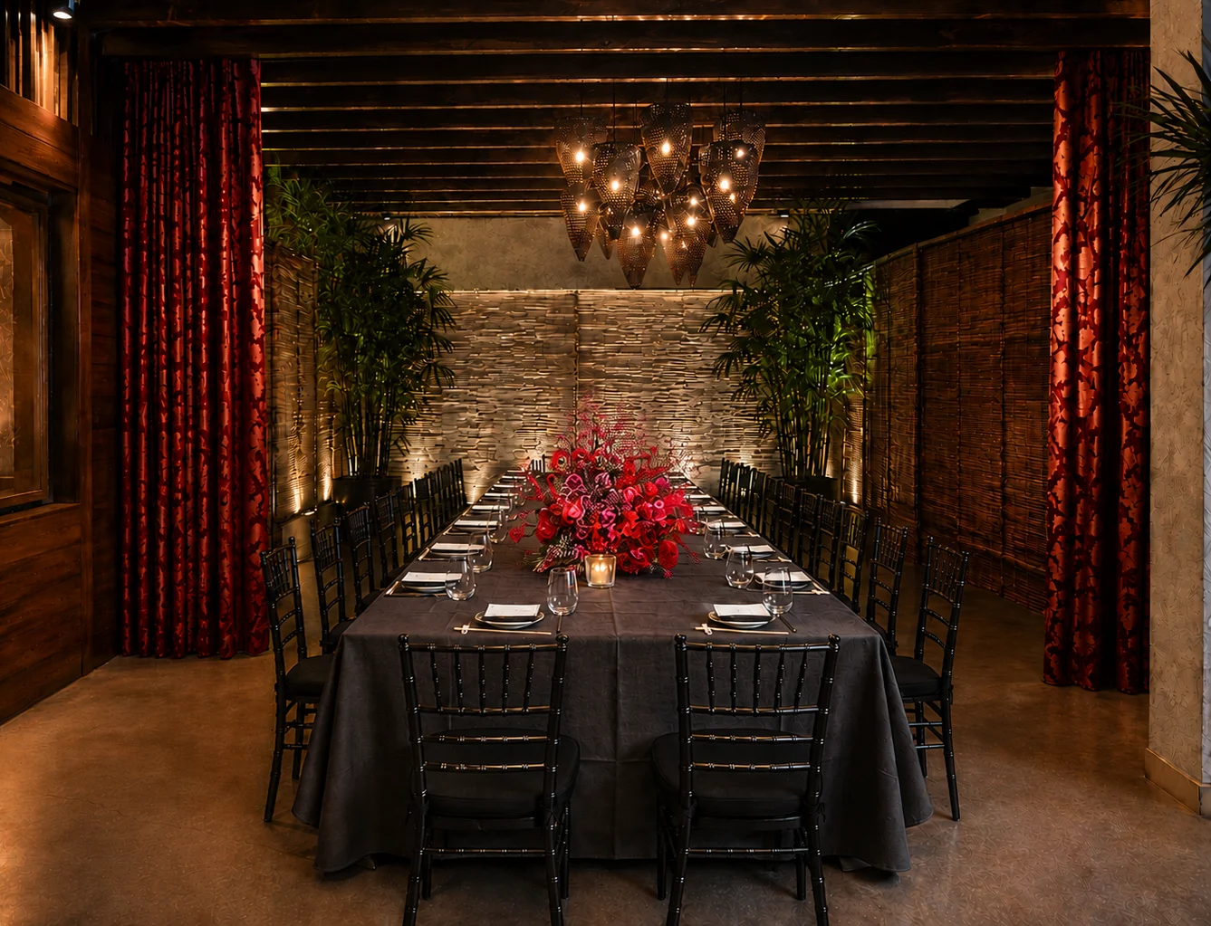Nobu Los Angeles - a long table on the terrace