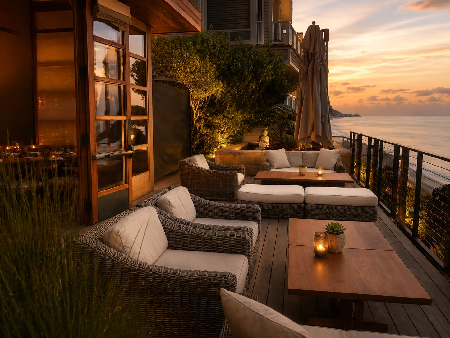 Nobu Malibu - the terrace lounge at golden hour