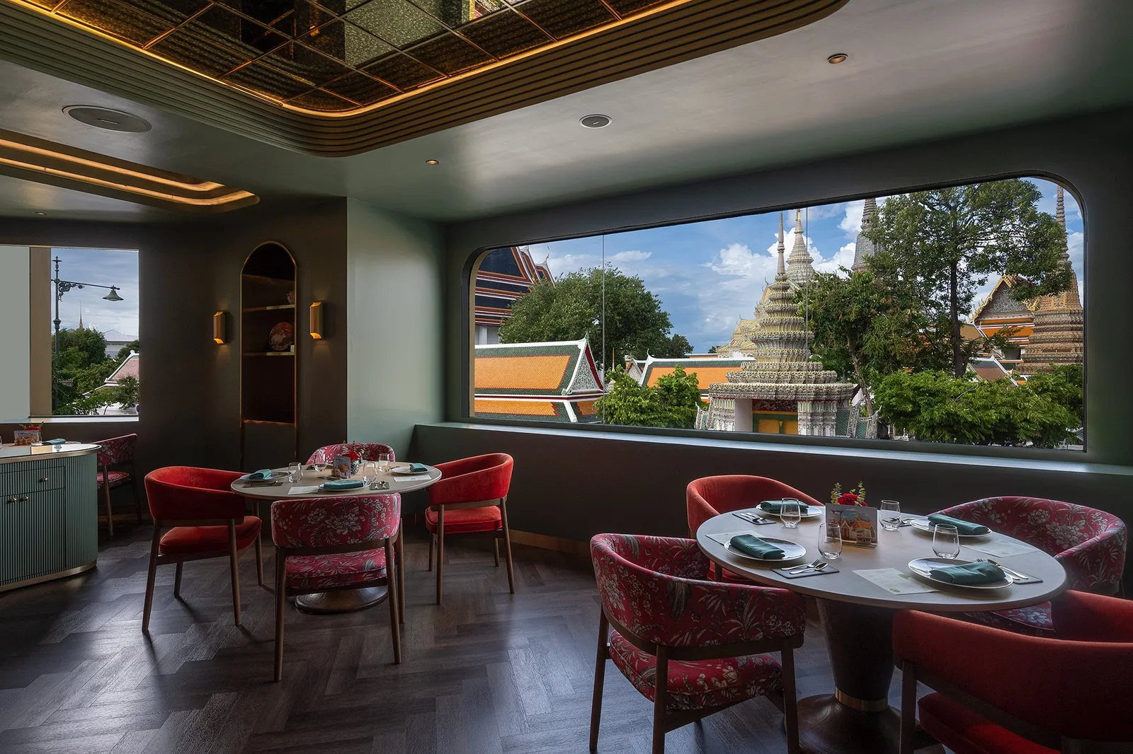 Nusara - interior dining window temple view