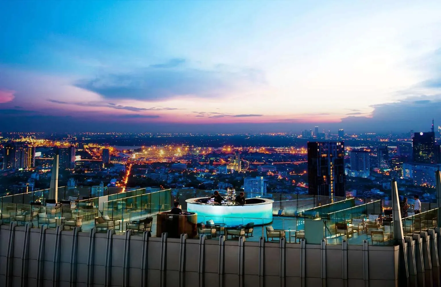 Octave Rooftop Lounge - circular bar deck dusk