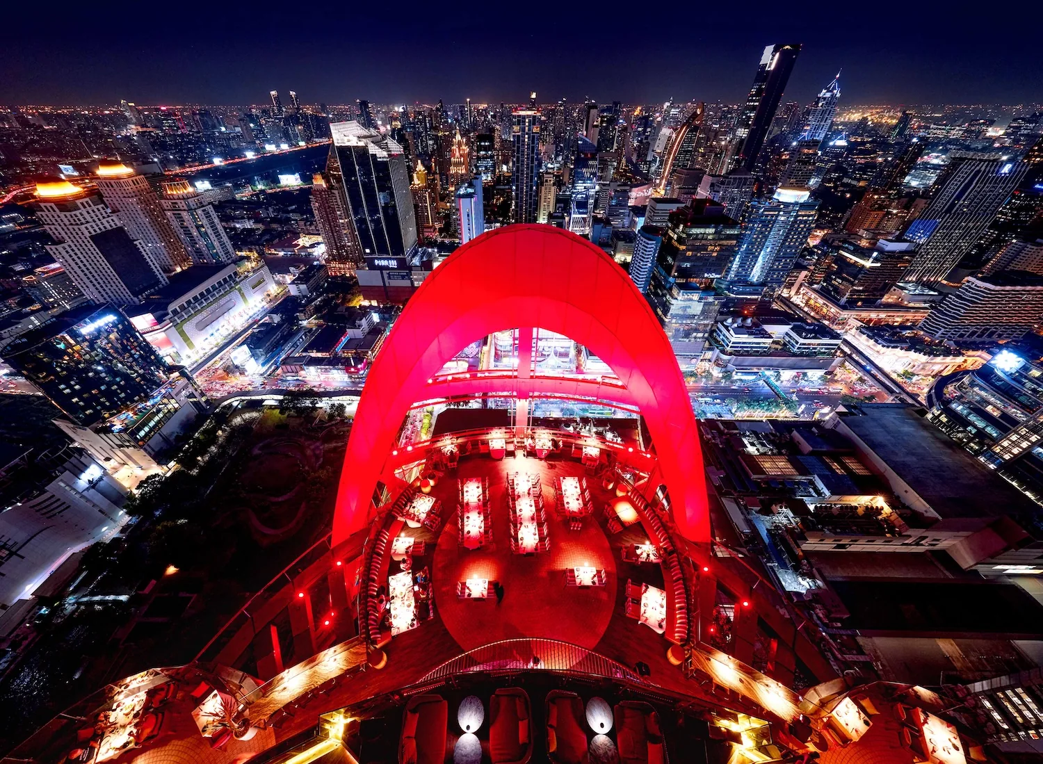 Red Sky (+ CRU Champagne Bar) - red arch aerial night
