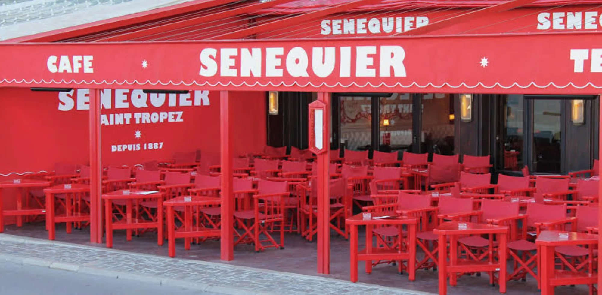Senequier - red facade cafe awning