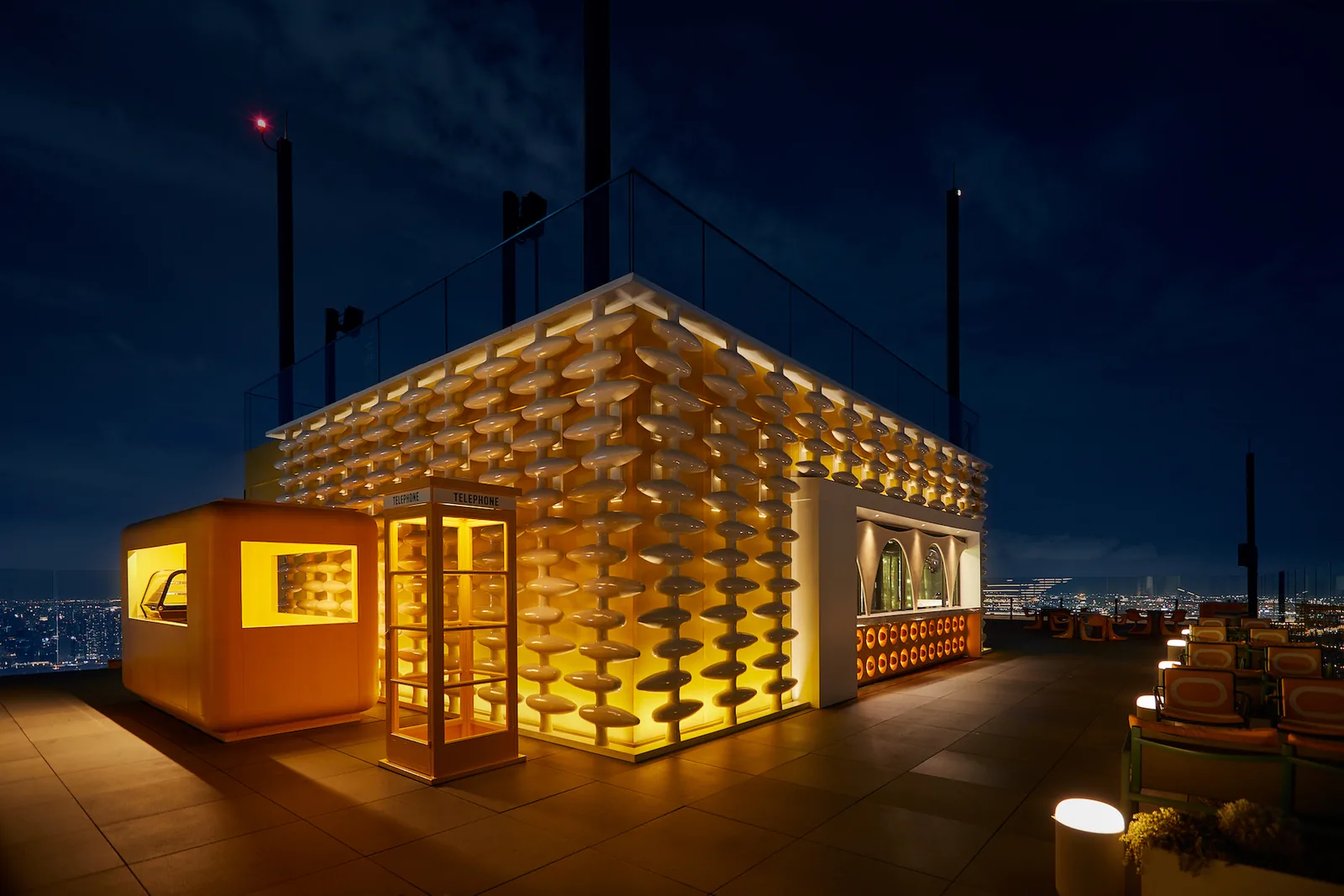 Sky Beach Bangkok - glowing lattice pavilion night