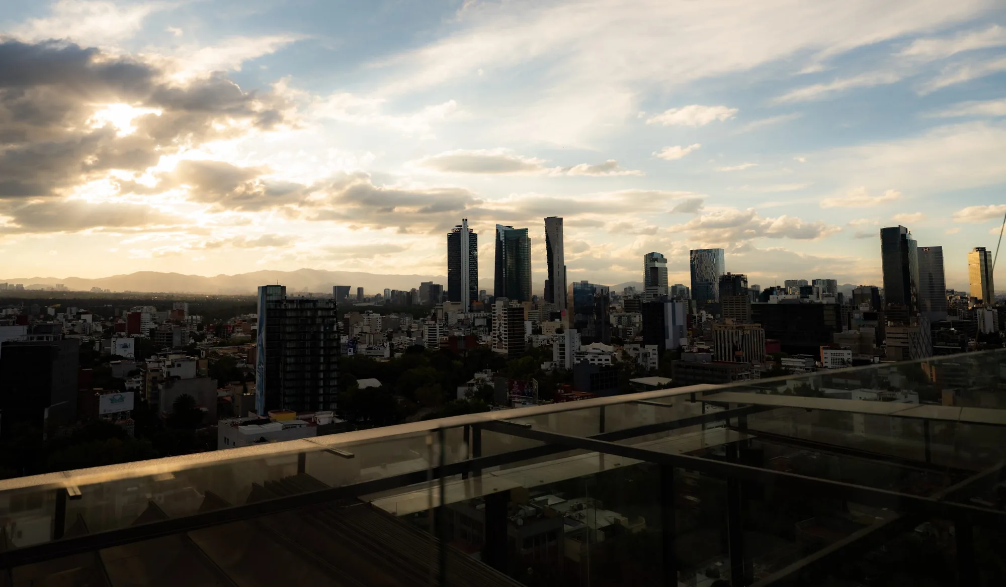 Supra Roma Rooftop - reforma chapultepec skyline at dusk seen