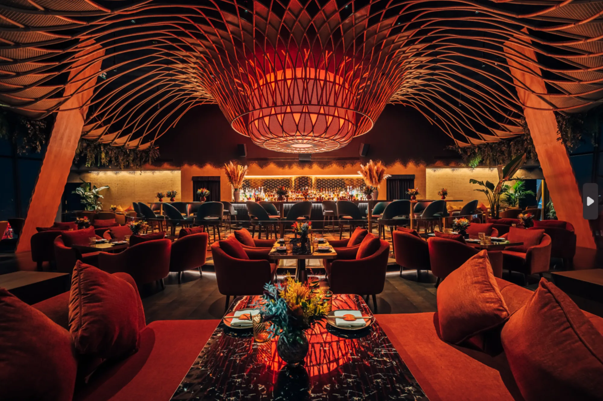 SushiSamba - feather chandelier room