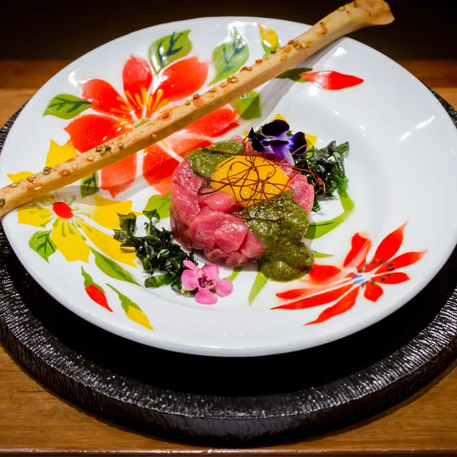 Tenyuu Grand Omakase - floral tartare tasting plate