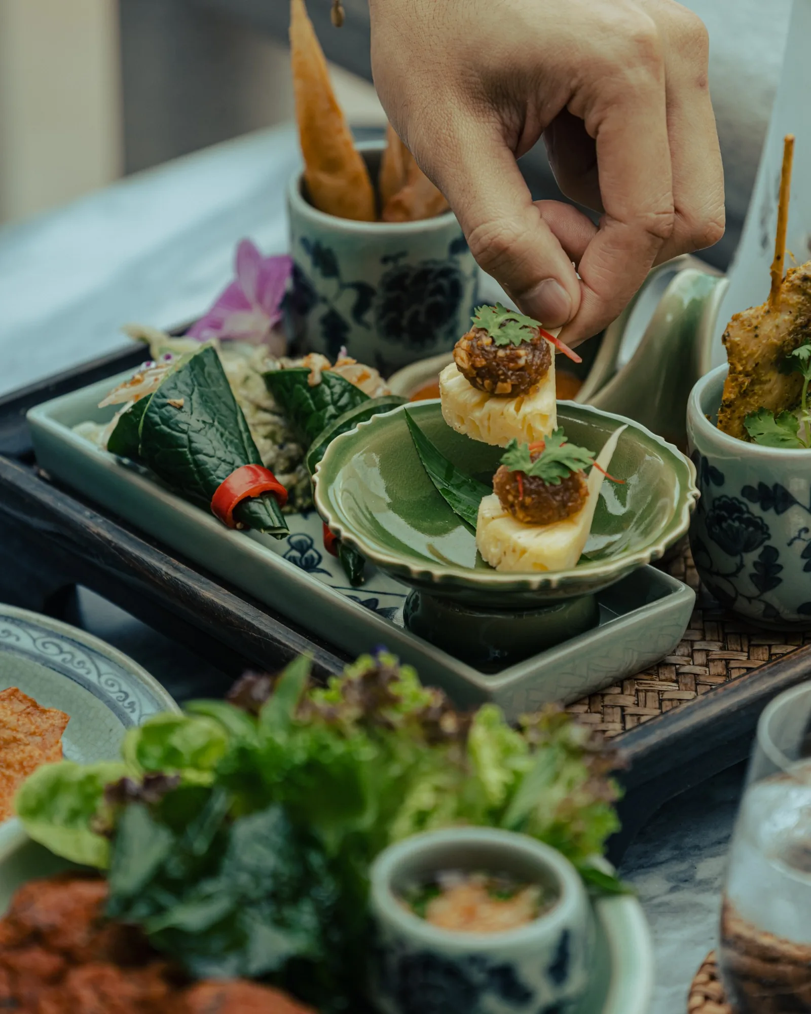 Thiptara - signature thai canapes miang plating dish