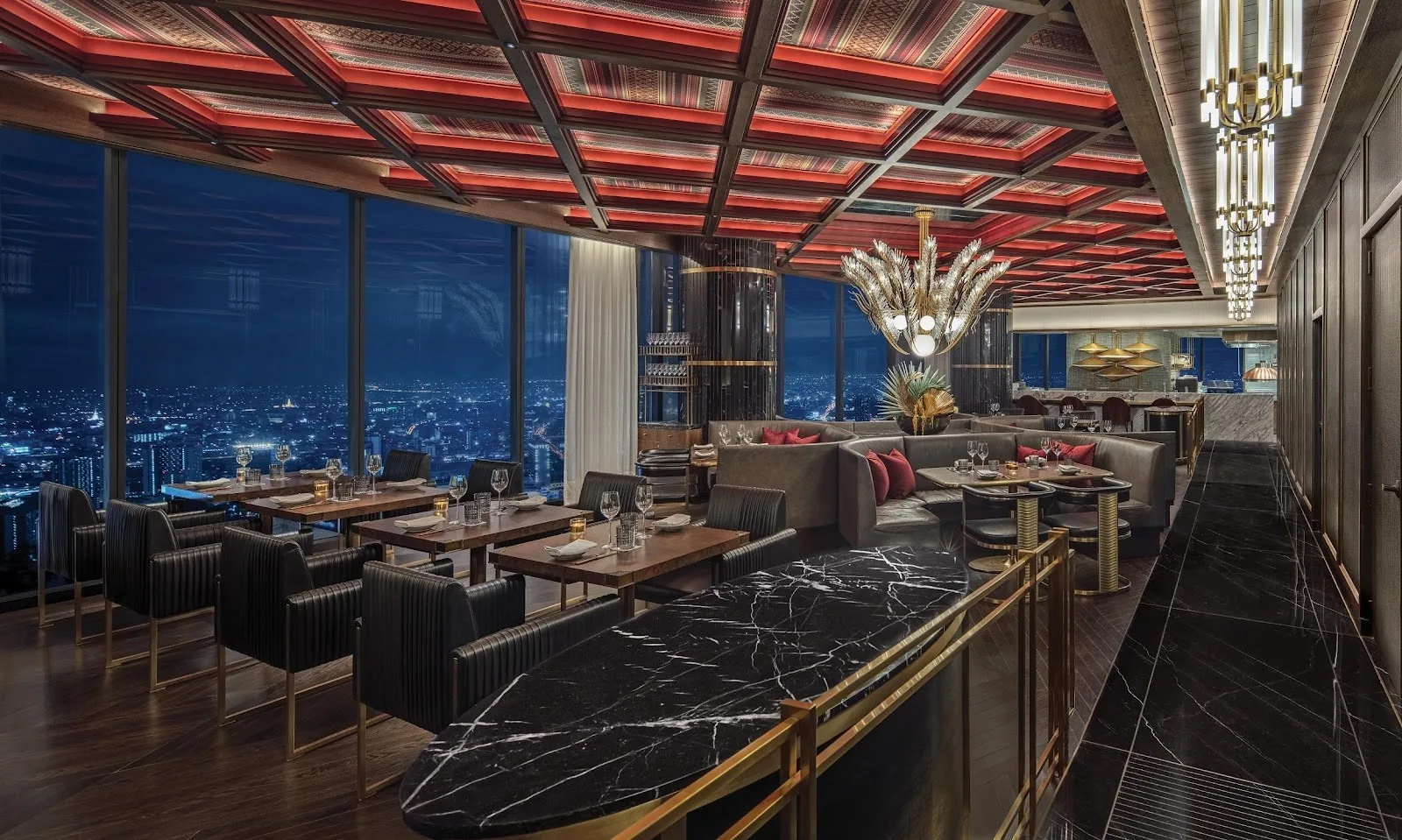 Wolfgang's Steakhouse - bar marble counter city view