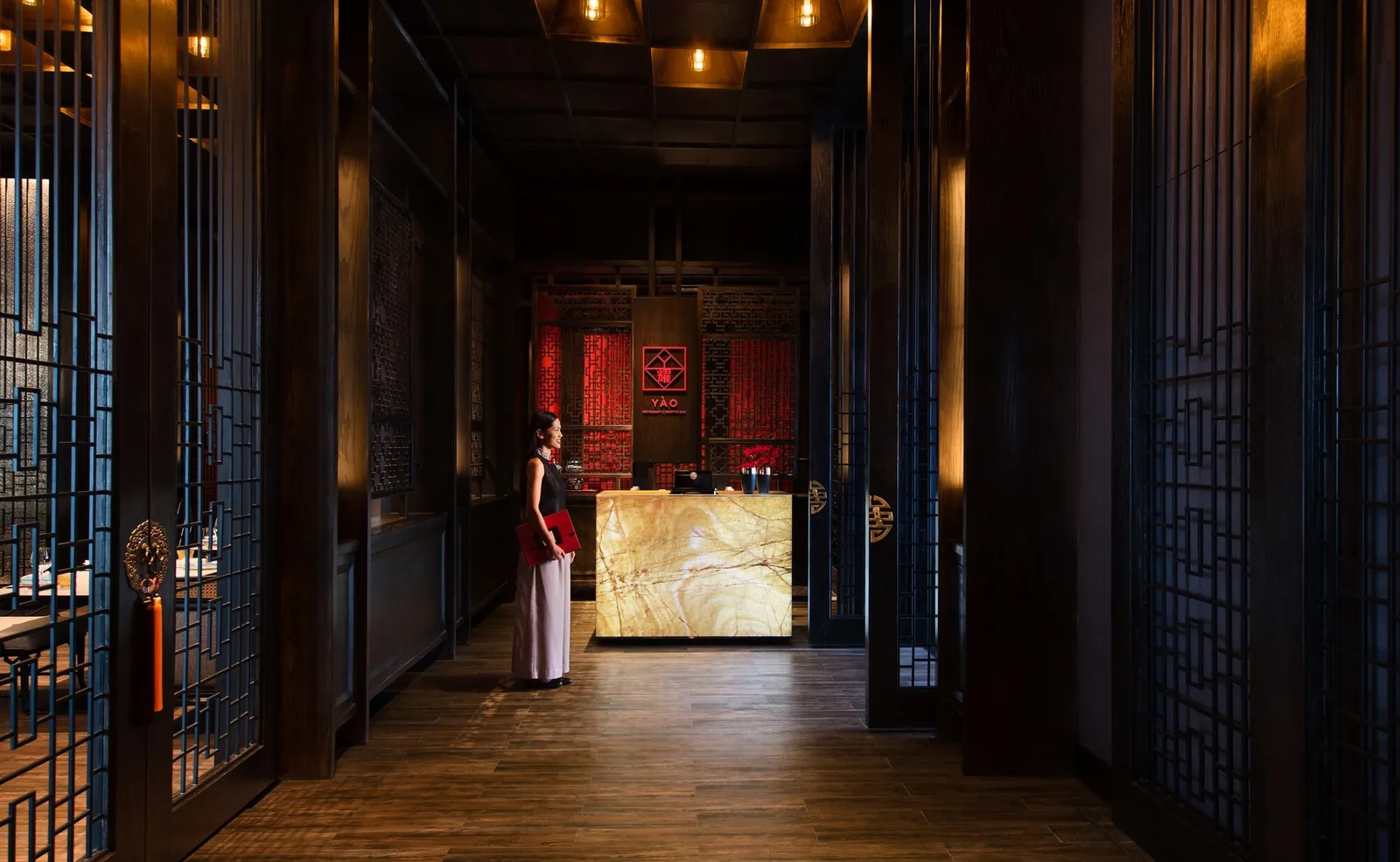 Yào Restaurant & Rooftop - restaurant interior corridor red lit